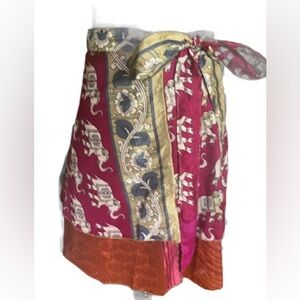 EARTHBOUND Red and Gold Elephant Print Midi Skirt